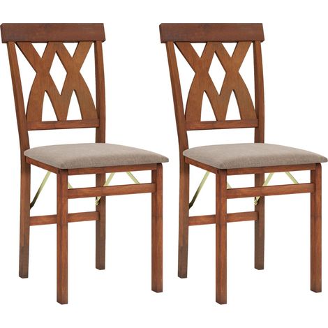 Sedie da cucina senza braccioli ecopelle legno gomma set 2 pieghevoli Noce (1/4)