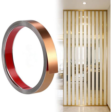 Moulures décoratives autocollantes en acier inoxydable 20mmx5m Bandes décoratives argentées Effet miroir Pour toilettes, bord de carrelage, mur, plinthe, sol (1/5)