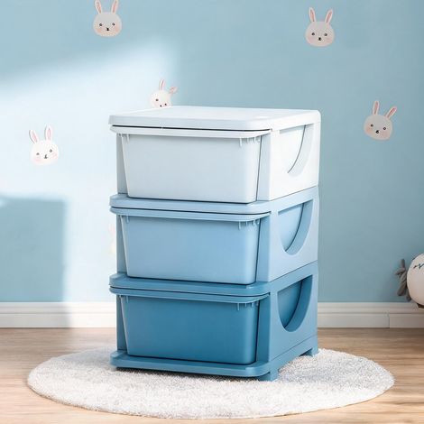 Tour de rangement enfant 3 tiroirs en PP bleu 37 x 37 x 56,5 cm (1/5)
