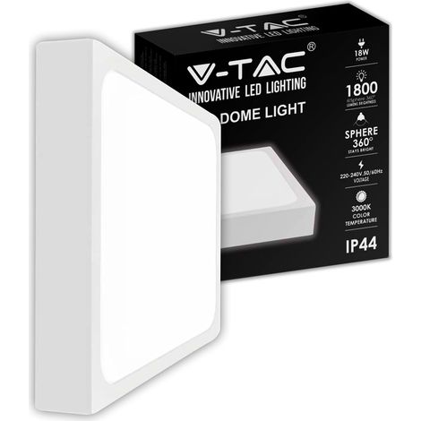 V-TAC Plafoniera LED Quadrata da Soffitto 18W con Interruttore - Alta Luminosità - Luce 3000K Bianca Calda - Lampada Satinata per Casa e Ufficio - 1530 Lumen - 225 x 225 mm (1/4)