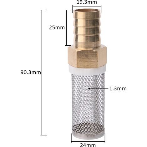 Filtre en maille d'acier inoxydable allongée (19 mm) pour tuyau d'arrosage, protection et filtration de l'eau. (1/5)