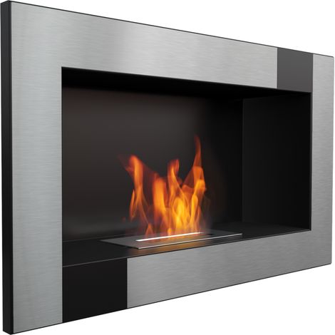 Bio Ethanol Kamin GOLF Edelstahl gebürstet & schwarz QUBE Wandkamin Bioethanol (1/5)