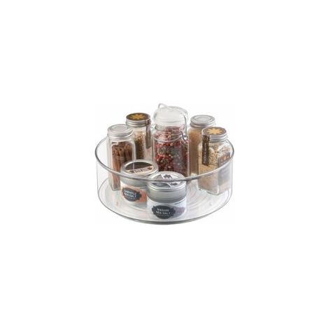 1plateau tournant pour épices –carrousel cuisine en plastique résistant avec rebords élevés – accessoire de rangement pour frigidaire, placard, table de cuisine, etc. – transparent (1/5)