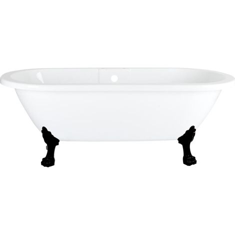Hudson Reed – Baignoire îlot rétro 179,5cm x 78,5cm – Acrylique haut de gamme – Finition brillante – Pieds pattes de lion noir – Capacité 212 litres