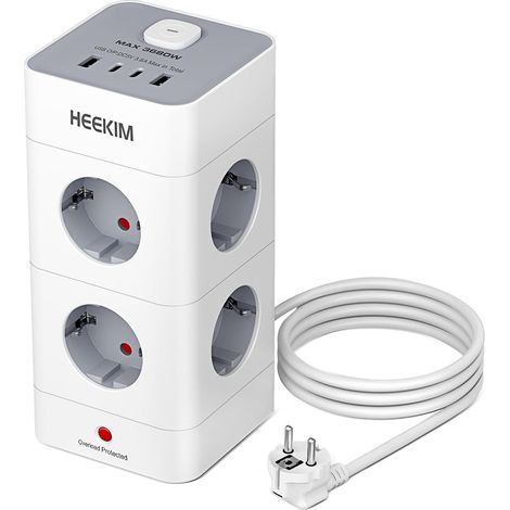 Multiprise avec Interrupteur, Multiprise Parafoudre et Surtension with 8 Sortie AC and avec 2 USB-A et 2 USB-C, pour Le Bureau, Salon, Chambre à Coucher - 2M (1/5)