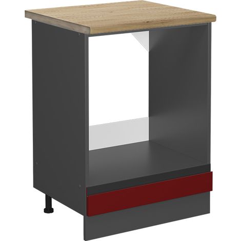 Herdumbauschrank R-Line, Rot, 60 cm , AP Eiche, Vicco