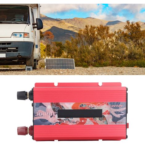 National Trend Outdoor-Solarwechselrichter für Autos, Pfingstrosen-Design, 3000 W, korrigierte Sinuswelle, 12 V/24 V DC auf 220 V AC Wandler, mit 2-A-USB-Anschluss, Lüfter und LCD-Display, Rot, 24 V D (1/5)