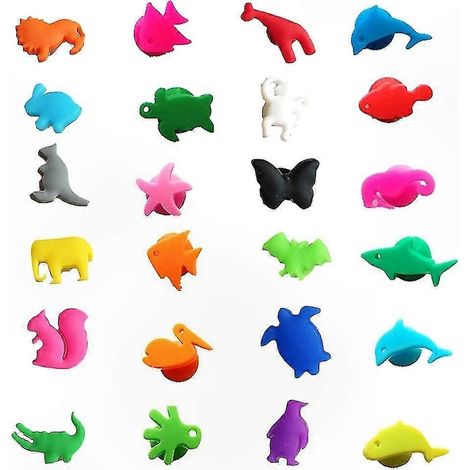 Ensemble d'étiquettes en silicone pour gobelets, 24 motifs d'animaux marins et terrestres, idéal pour les accessoires de bar et de fête, peut être utilisé comme autocollant ou panneau pour gobelets. (1/5)
