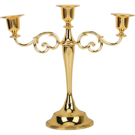 Porte-bougies en métal doré à 3 bras, design rétro brillant pour décoration de mariage ou salle à manger