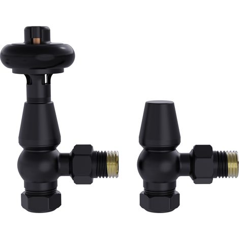 Traditional Antique Design TRV Thermostatic Brass Angled Radiator Valves Pair Black