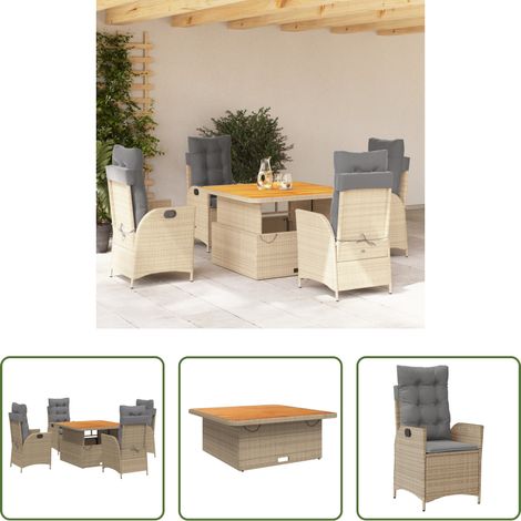 vidaXL Relaxsessel - 5-tlg. Garten-Essgruppe mit Kissen Beige Poly Rattan (1/5)