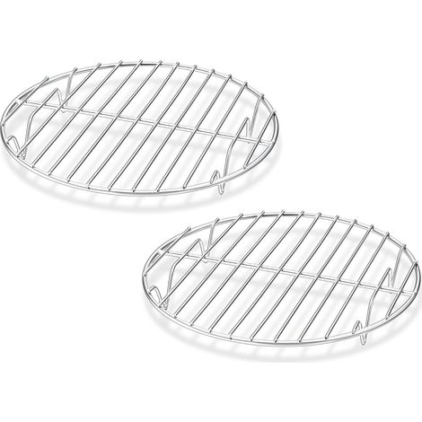 Lot de 2 Grilles de refroidissement, Acier inoxydable, 19 cm, Pieds surélevés, Cuisson vapeur, Four et lave-vaisselle