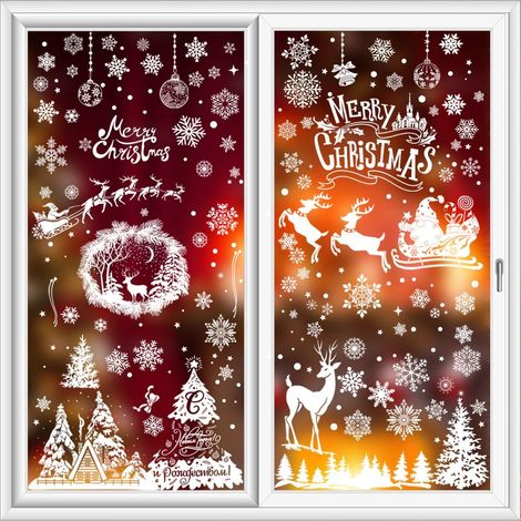 Autocollant pour fenêtre de Noël Decoration Fenetre, Autocollants Fenêtre Deco Noel avec Flocon de Neige Père Noël Wapiti pour DIY Decor Noël Vitre Vitrine Porte (1/5)