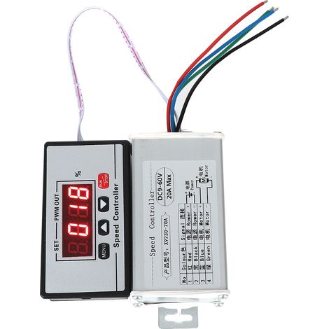 Variateur de vitesse PWM DC 9-60V pour moteur à balais, contrôleur 20A avec affichage numérique LED, régulateur de tension réglable (1/5)