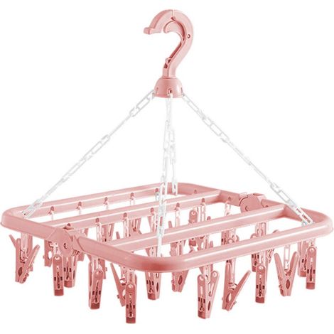 Séchoir à Linge Pliable avec 32 Pinces - Portant Étagère Gain de Place - Rose Clair - Intérieur & Extérieur (1/5)