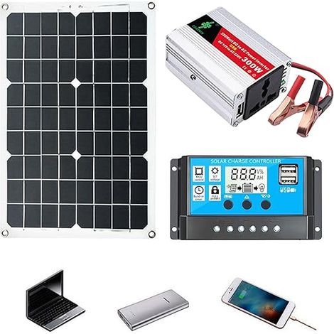 Ensemble de panneaux solaires,Générateur Solaire 300W Avec Prises 220V AC Contrôleur de charge solaire 30 A, chargeur onduleur à onde sinusoïdale pure, camping-car, remorque, camping-car, marine, ho (1/5)