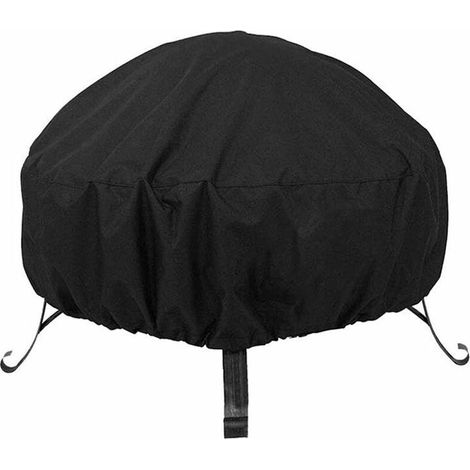 Round Fire Pit Cover Garden Patio Protective Cover Breathable Waterproof Dustproof Heavy Duty Furniture Covers for Stove (85x40cm, Black) (1/5)