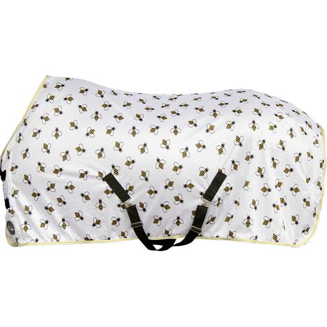 135 cm, Blanc et jaune 1243: Couverture en cuir de vache modèle Bee avec sangles croisées et anneau en D (1/4)