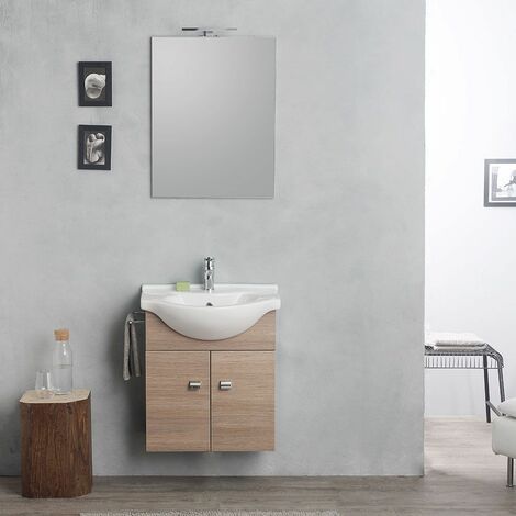 Composizione Sospesa In Quercia Naturale Completa Di Lavabo, Specchio E Luce (1/5)