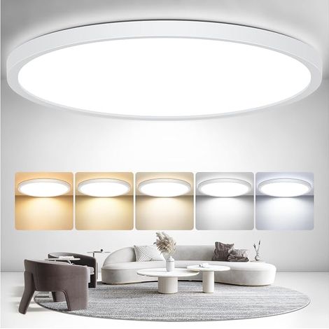 30 cm LED Ceiling Light, 5 Colours, 24 W 2400 LM, Modern, Round, IP44 Waterproof Bathroom Ceiling Light for Kitchen, Bedroom, Living Room, Balcony, Office, Porch (1) (1/5)