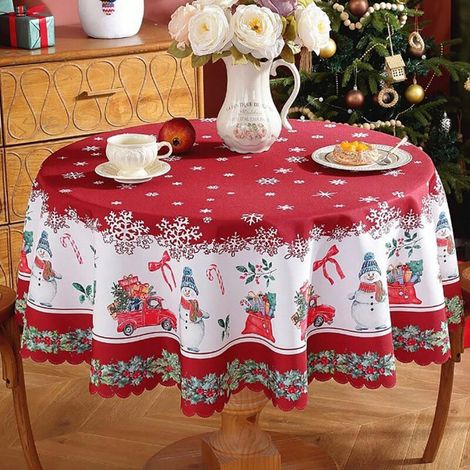 150 cm, Nappe ronde de Noël, résistante aux taches et lavable, grande nappe de Noël, nappes circulaires décoratives d'hiver pour Noël, fête, buffet, dîner de vacances (1/5)