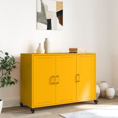 Buffet de Cuisine Jaune Moutarde 100,5x39x72 cm - Meuble Rangement Métal Robuste avec Étagères pour Salle à Mange (1/5)