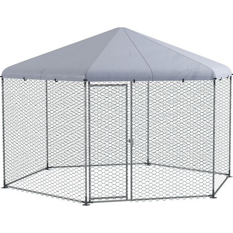 Enclos extérieur pour poules 10 m², parc grillagé 400x346x263 cm, espace abrité pour 10-15 gallinacés (1/5)