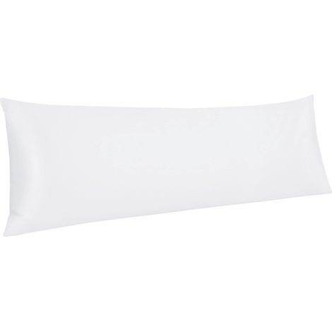 Taie d'oreiller corps - 50 x 137 cm - Fermeture en enveloppe - Tissu satiné imitation soie - Blanc (1/5)