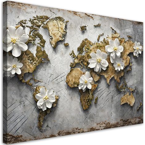 Tableau déco Carte du monde Fleurs Texture 60x40 (1/5)