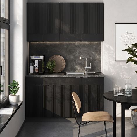 Cuisine Fame-Line, Noir rayé/anthracite, 140 cm, PT Chêne, Vicco