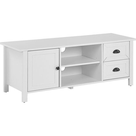 Mobile TV Bianco per TV Fino a 54ʺ Cassettiera Stile Rustico Scaffali Gestione Cavi Soggiorno Honolulu (1/5)