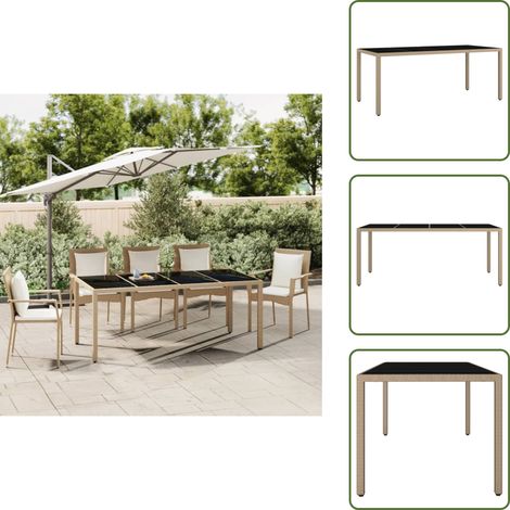 Gartentisch mit Glasplatte Beige Poly Rattan & Hartglas - Gartentisch - Outdoor Möbel - Terrassenmöbel - Esstisch - Gartenset (1/5)