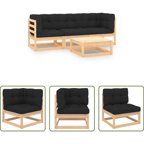Holzsofa - 4-tlg. Garten-Lounge-Set mit Kissen Massivholz Kiefer (1/5)