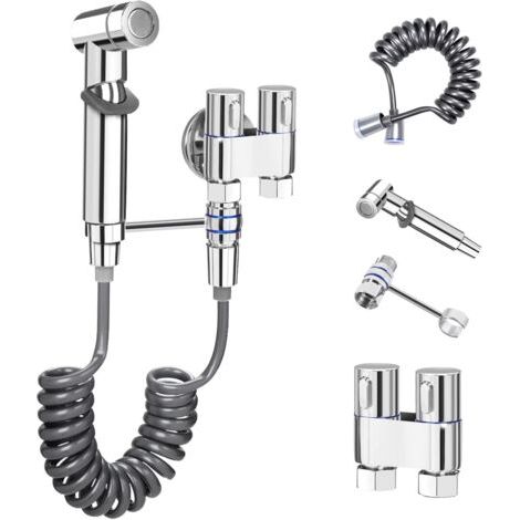 Kit Douchette Wc,Douchette Toilette,Noyau en Laiton,Avec Robinet D'Arret,Flexible,Support,Ensemble de Bidet de Salle de bain/Wc,pour L'hygiène Personnelle,les Toilettes Propres Chromé
