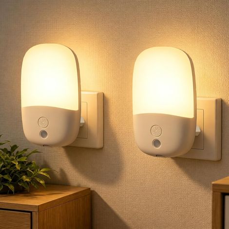 Steckdosen-Nachtlichter für Kinder (2er-Set), mit Lichtsensor und 3 einstellbaren Helligkeitsstufen, geeignet für Schlafzimmer, Flure, Küchen und Garagen. (1/5)
