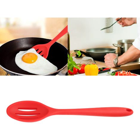 Lot de 3 cuillères à salade en silicone, cuillères de cuisine, cuillères à soupe, petites cuillères à soupe, rouges (1/5)