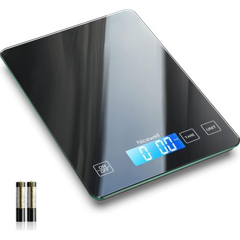 Balance de cuisine numérique SMFood, pesée en grammes et en onces, 10 kg, pour la cuisine et la pâtisserie, graduation précise à 1 g/0,1 oz, élégant plateau en verre trempé (noir)-AquaForge (1/5)