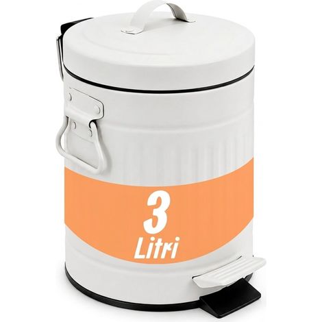 Relaxdays cestino cosmetici, 3 l, Softclose, secchio estraibile, metallo, bagno, con coperchio, bianco (1/5)