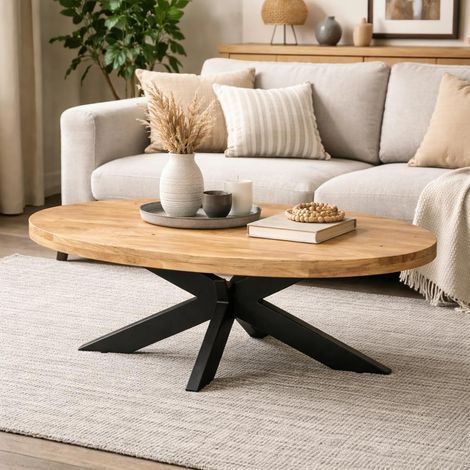 Table basse ovale en bois clair à pied croisé RIVANO