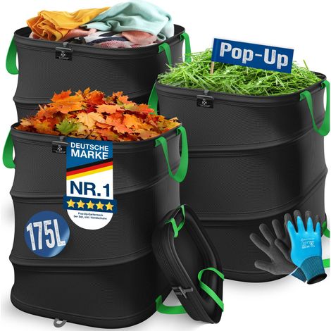 KESSER® Saco de jardín Pop-Up, autoportante - 3x 175 L, negro / verde claro