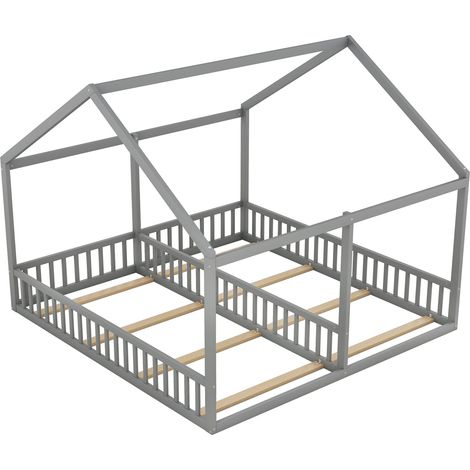 Cama infantil cabaña doble 90 x 200 cm gris de pino y MDF HOMVRA (1/5)