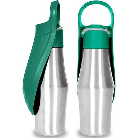 Bouteille d'eau pour Chien 750ML, Gourde Chien Promenade, Isotherme Bouteille d'eau, Pliable, Portable Acier Inoxydable 304 Bol d'eau Chat, pour Le Camping Le Randonnée (Vert, 750 ML) (1/5)