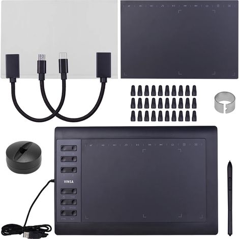 Professionelles 10x6-Zoll-Grafiktablett, batterieloser Stift mit 8192 Druckstufen, 12 Express-Tasten, für Zeichenkurse (1/5)