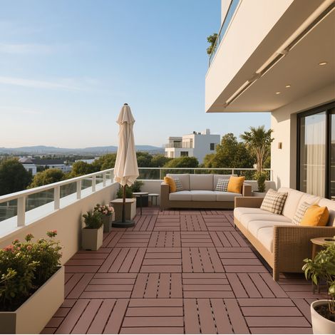 Losetas para terraza 44 unidades 30,5 x 30,5 x 2 cm de polipropileno, marrón OKMYHOME (1/5)