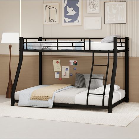 Letto a castello per bambini, con letto superiore 90x190 cm e inferiore 140x190 cm, in ferro nero, senza materasso (1/5)