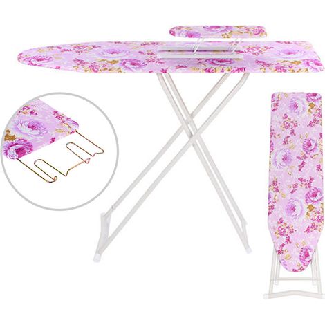 FIANAO – Planche à repasser réglable en hauteur à pieds pliants – large 30 cm, motif fleuri – 92 × 78 × 30 cm, violette (1/5)