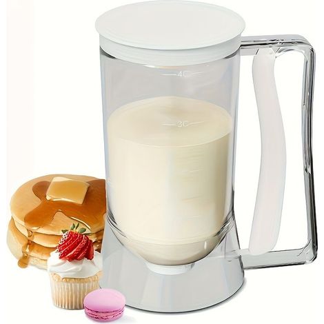 1 distributeur de pâte à cupcakes, 4 gobelets avec poignées pour crêpes, cupcakes, biscuits, glaces, cadeau de pendaison de crémaillère (blanc) (1/5)