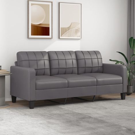 Canapé ou Sofa 3 Places 180 cm Simili Cuir Gris. Avec Pied en bois. Confort et qualité (1/5)