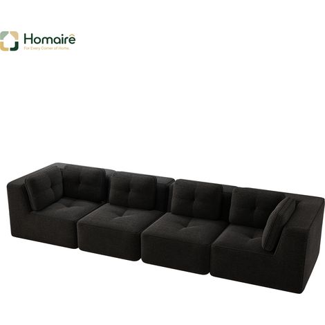 Canapé modulable en velours côtelé noir avec accoudoirs 386 x 104 x 69 cm HOMAIRE (1/5)