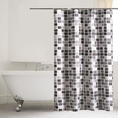 Bardusch-Motif Mmosaïque Rideau Noir et Blanc Mosaïque Douche, 8 Crochets, pour Salles de Bains, Toilettes (120 x180 cm, Mosaïque) (1/5)
